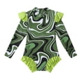 thumbnail image 3 of Long Sleeve Swimsuit for Girls Training Swimsuit with Ruffle Sleeves and Ripple Print One-Piece Swimsuit for Kids in Army Green, 3 of 6