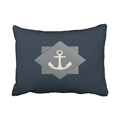 RYLABLUE Rectangle Throw Pillow Covers Vintage Burlap Effect Nautical Ships Anchor Striped Pillowcases Polyester 20 x 30 Inch With Hidden Zipper Home Sofa Cushion Decorative Pillowcase
