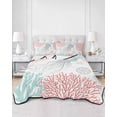 thumbnail image 2 of Quilts Twin-XL Size Bedding Set, Jellyfish Coastal Lightweight Quilted Comforter, Teal Red Coral Starfish Soft Reversible Bedspread Coverlet with Pillow Covers for All Season, 68" x 98", 2 of 7