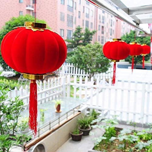 2020 Chinese Red Lantern Flocking Hang Lanterns For New Year Garden Yard Decor 
