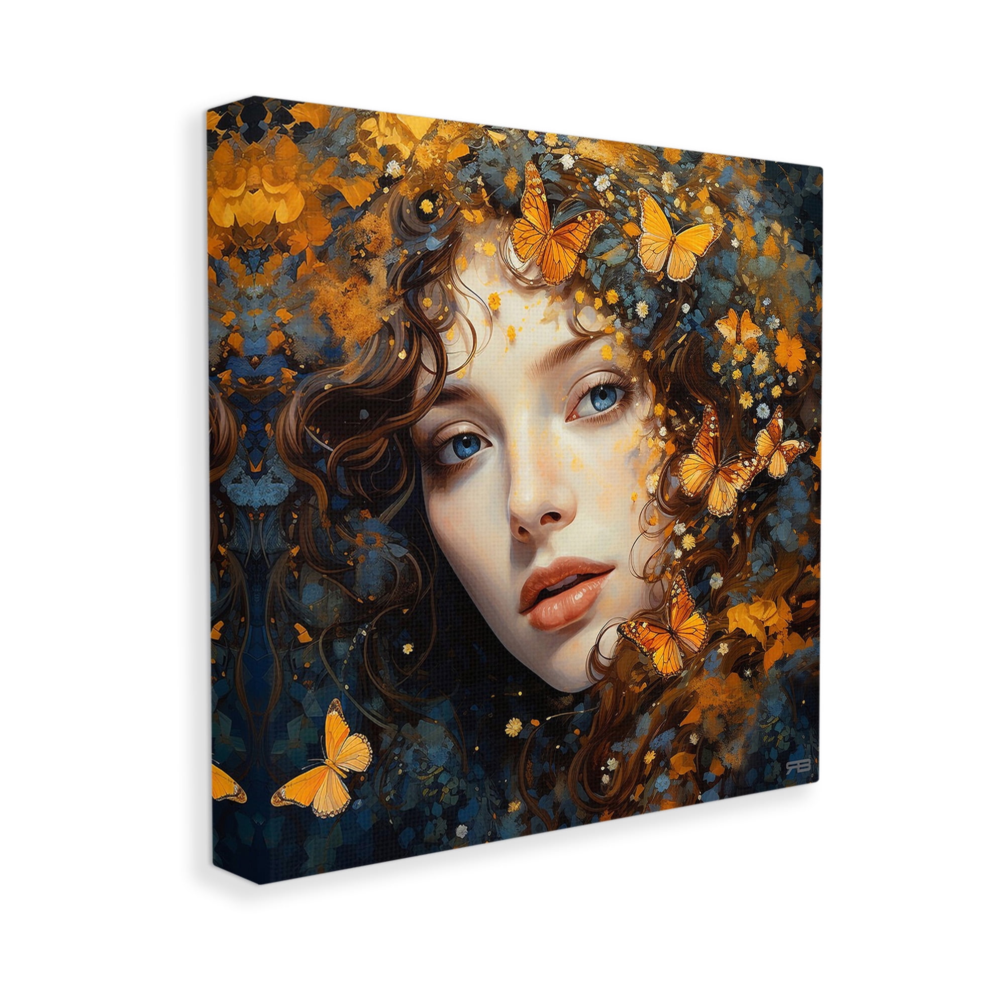 Stupell Industries Woman with Monarch Butterflies Animals & Insects Painting Gallery Wrapped Canvas Art Print Wall Art, 17 x 17