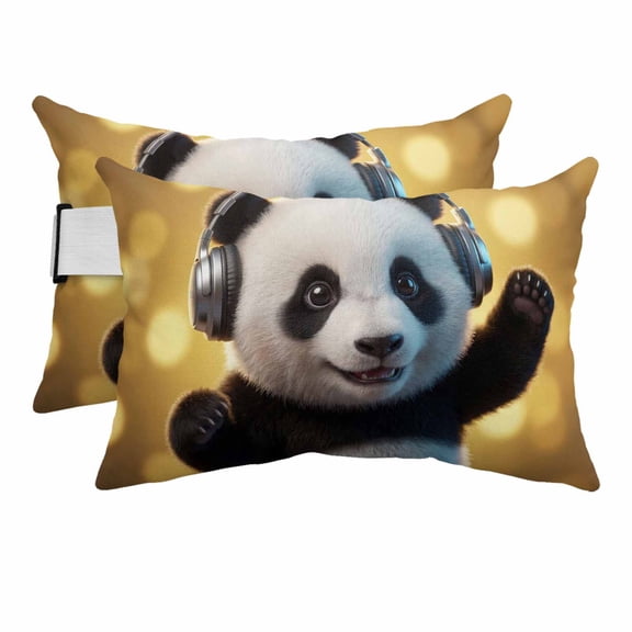 Outdoor Lumbar Pillow for Chaise Lounge Chair 2 Pack Cute Dance Panda Decorative Headrest Pillow with Adjustable Strap Abstract Animal Cushion for Patio Recliner Office Sofa 12x20in