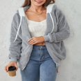thumbnail image 3 of Womens Full Zip Up Sherpa Hoodie Fuzzy Fleece Jacket Oversized Fluffy Coat with Pockets, 3 of 9