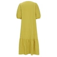 thumbnail image 4 of Homenesgenics Summer Dresses 2025 Women 5/4 Sleeved V-neck Solid Color Button Pleated Loose Casual Dress Yellow L, 4 of 7