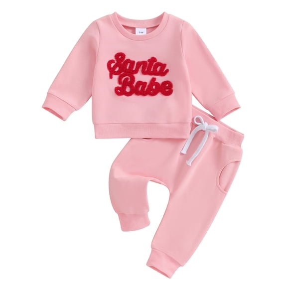 FAWUUDO Valentines Gift Set for Baby Girl Letter Print Long Sleeve Top And Pants Two Piece Outfit Crewneck Pullover Set Pink 2-3 Years