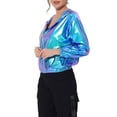 thumbnail image 4 of INSPIRE CHIC Women's Holographic Hooded Shiny Casual Long Sleeve Zipper Metallic Jacket XS Blue, 4 of 5
