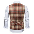 thumbnail image 5 of IROINNID Men's Sleeveless V-Neck Short Button Vest Plaid Leisure Lattice Single-breasted Pocket Slim Fit Vest Suit Business Waistcoat, 5 of 9