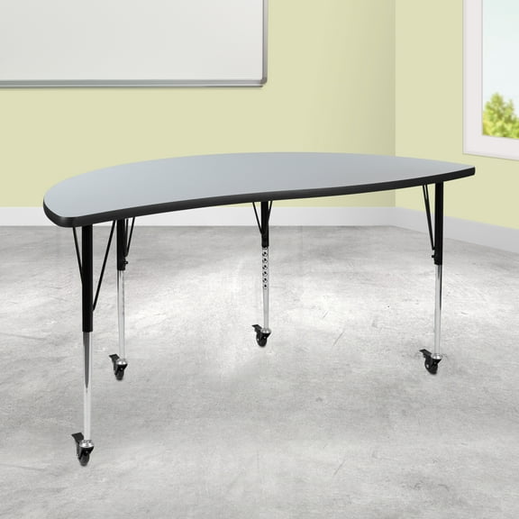 Emma   Oliver Mobile 60" Half Circle Wave Flexible Collaborative Grey Adjustable Height Activity Table