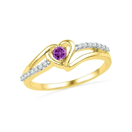 1/8 Carat (ctw) Lab Created Amethyst Heart Promise Ring with Diamonds in 10K Yellow