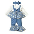 thumbnail image 4 of SGFCWSX Girls Casual Outfits Baby 3 Piece Set Ruffle Sleeve Dress and Flared Pants with Headband Sets Blue Size 12 Months, 4 of 9