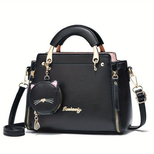 Letter Decor Hand Satchel Bag, Stylish Shoulder Zipper Bag With Mini Coin Purse, Crossbody Bag For Work