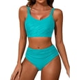 thumbnail image 1 of Womens V Neck Bikini Sets Tummy Control Two Piece Athletic Swimwear Ruched Swimsuit, 1 of 3