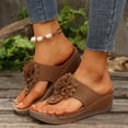 thumbnail image 5 of KIJBLAE Women's Floral Open Toe Wedge Flip Flops, Wide Width Comfort Casual Summer Beach Outdoor Vacation Slippers Brown 41, 5 of 9