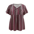 thumbnail image 4 of GRACE & GRANDEUR Women's Plus Size Tops Drawstring Collar Ruffle Sleeve Blouses Boho Floral Print Gathered Ties Babydoll Blouse 3X Plum Purple, 4 of 5