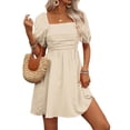 thumbnail image 2 of Women'S Puff Short Sleeve Boho Dress Square Neck Summer A Line Dresses White S, 2 of 8