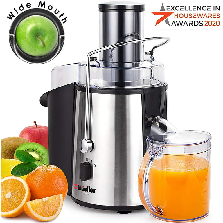 Mueller Austria Juicer Ultra 1100W Power, Easy Clean Extractor Press  Centrifugal Juicing Machine, Wide 3 Feed Chute for Whole Fruit Vegetable,  Anti-drip, High Quality, BPA-Free, Large, Silver 