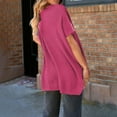 thumbnail image 4 of Pounoo Short Sleeve Tees for Women Crew Neck Ribbed Knit Tee Oversized Side Slit Top Relaxed Fit Casual Loose Outfits Gift, 4 of 7