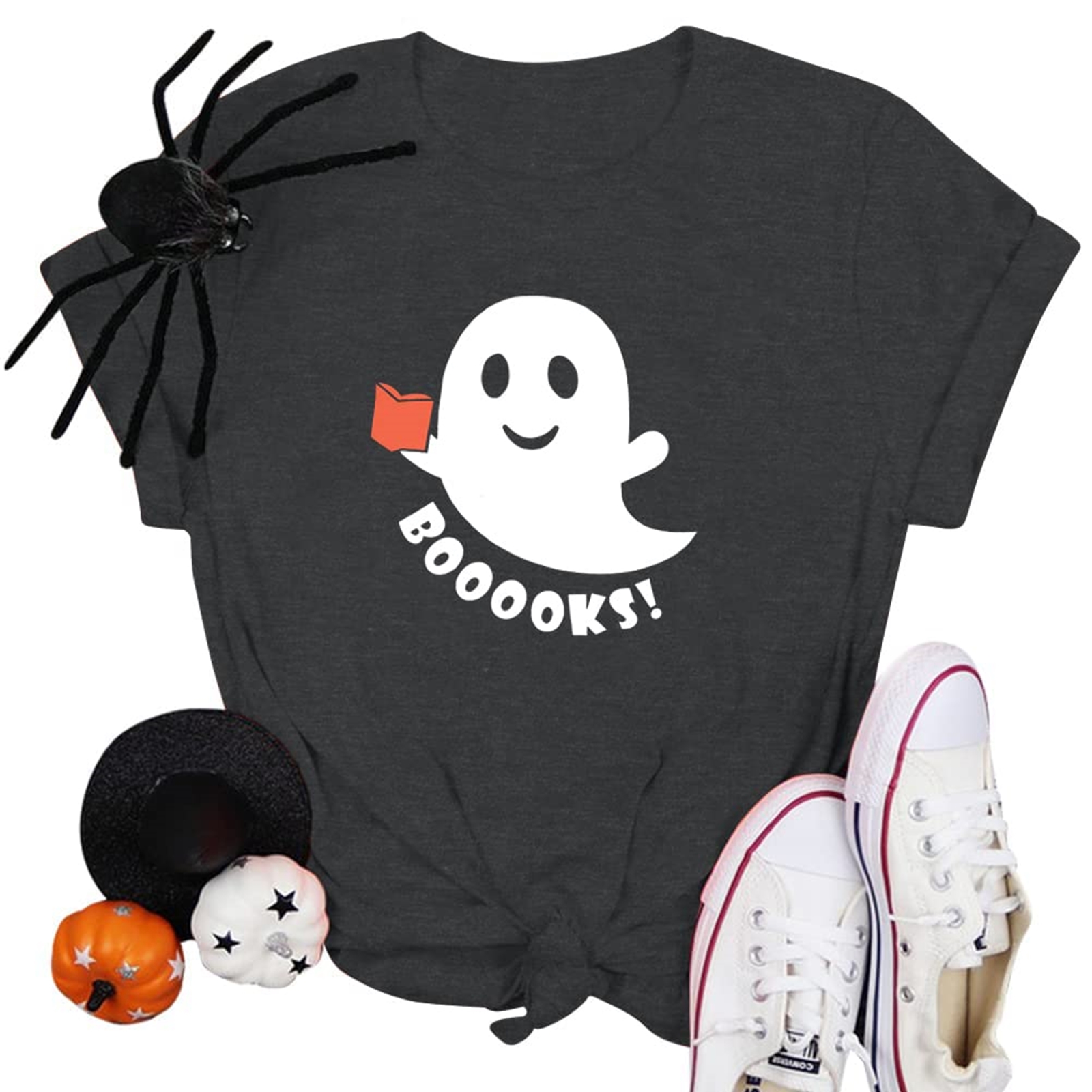 VILOVE Halloween BOOOOKS Shirt Women Cute Ghost Books Graphic Tees ...