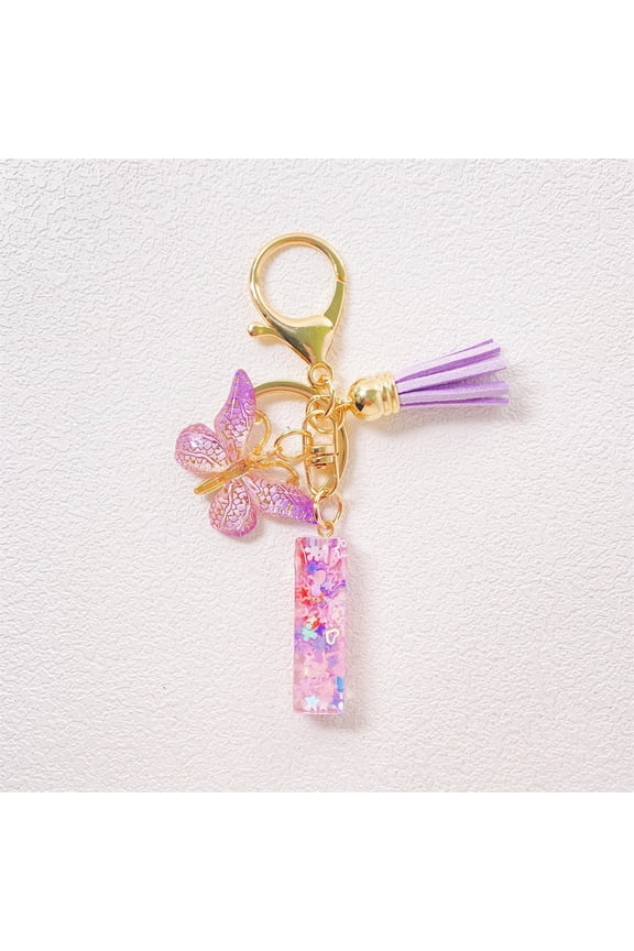 Purple Tassel Initial Keychain, Cute Resin Letter Keychain for Women, Personalized Name Keychain Accessory, Stylish Car Keychain for Wallet and Backpack