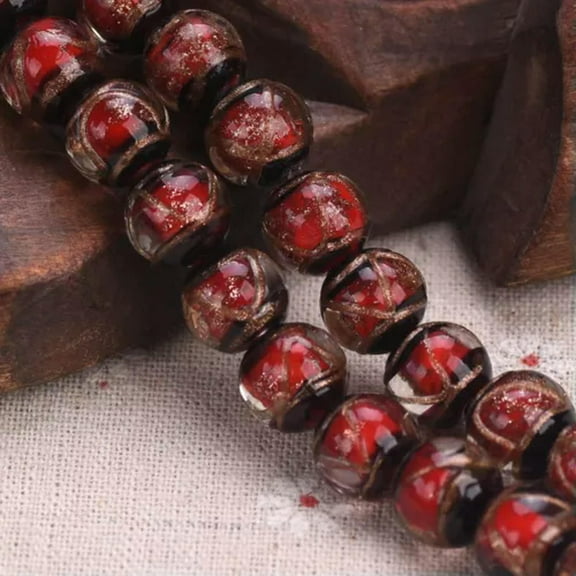 U8MO 5pcs 12mm Round Glossy Handmade Lampwork Glass Loose Beads For Jewelry Making-Red
