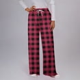 thumbnail image 2 of Lenpel Women's Casual Plaid Pants Elastic High Waisted Drawstring Printed Wide Leg Sweatpants Baggy Lounge Trousers, 2 of 5