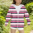 thumbnail image 5 of SELONE Kids Hooded Jackets with Pockets Hooded Fleece Lightweight Zipper Striped Long Sleeve Fall Winter Coats Pink 8-9Years, 5 of 5