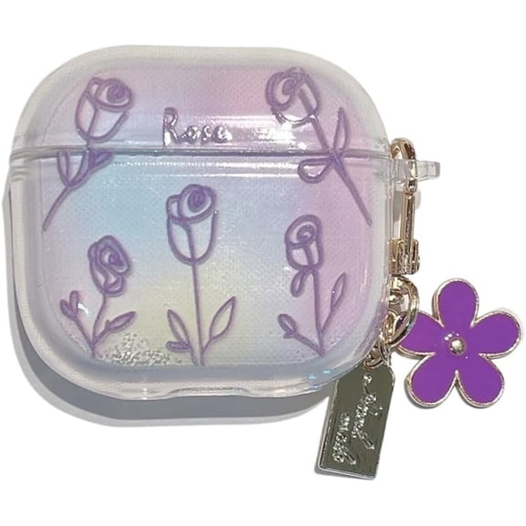 Clear Floral Case for Airpods 4th Generation,Butterfly Soft Earbuds Protective Shell,Soft Cover for Women Girly (Purple Flower)