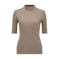 thumbnail image 4 of Women's Short Sleeve Mock Neck Sweater Top Turtleneck Dressy Pullover Knit Shirt Camel L, 4 of 9