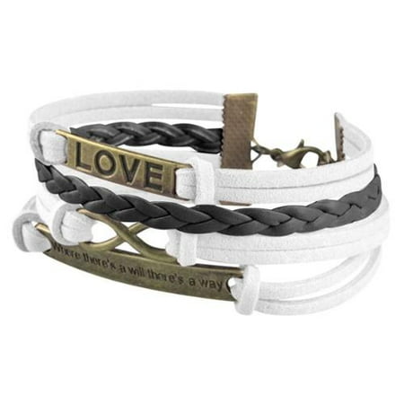 Zodaca Fashion Leather Cute Infinity Charm Bracelet Jewelry Silver lots White/Black Love