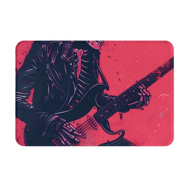 Balery Rock Skull Guitarist Felpudo de franela, resistente a las manchas y a la decoloración, para uso interior y exterior, fácil de limpiar, 40 x 60 cm