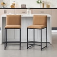 thumbnail image 2 of Hassch Linen Upholstered Counter Height Bar Stools Set of 2, Comfortable Armless Bar Chairs with Cushioned Seat and Sturdy Metal Legs for Home Bar & Kitchen (Coffee Color), 2 of 7