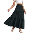thumbnail image 3 of Dianli A Line Midi Skirt Elastic Waist Ruffled Ankle Length Wave Wrinkle Pleated Design Loose Fit Breathable Pull On Casual Everyday Travel Work To Weekend Maxi Skirt, 3 of 8