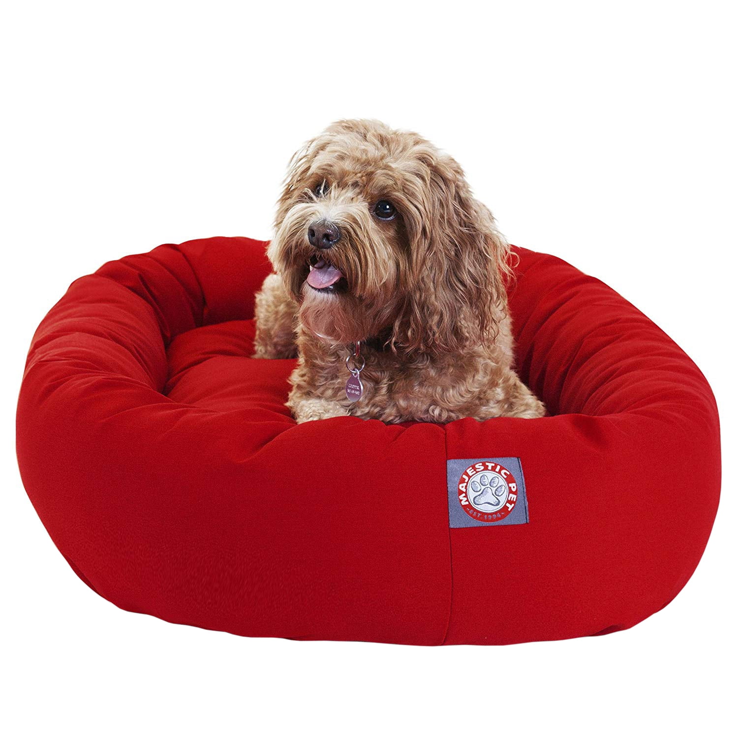 Majestic Pet Solid Poly/Cotton Bagel Dog Bed Machine Washable Red