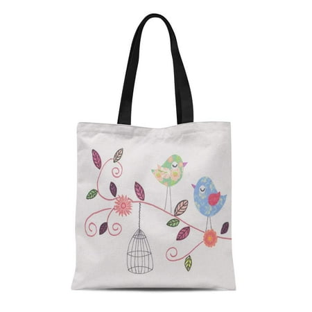- LADDKE Canvas Tote Bag Baby Nursery Collage Little Birthday Wall Bird Cute Owl Reusable Handbag Shoulder Grocery Shopping Bags