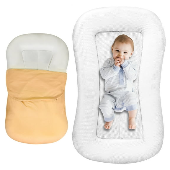 Gofinoday Baby Lounger for Newborn 0-24M ,Portable Infant Support Pad for Tummy Time and Diaper Changes, Detachable Breathable Cotton Pad,Yellow