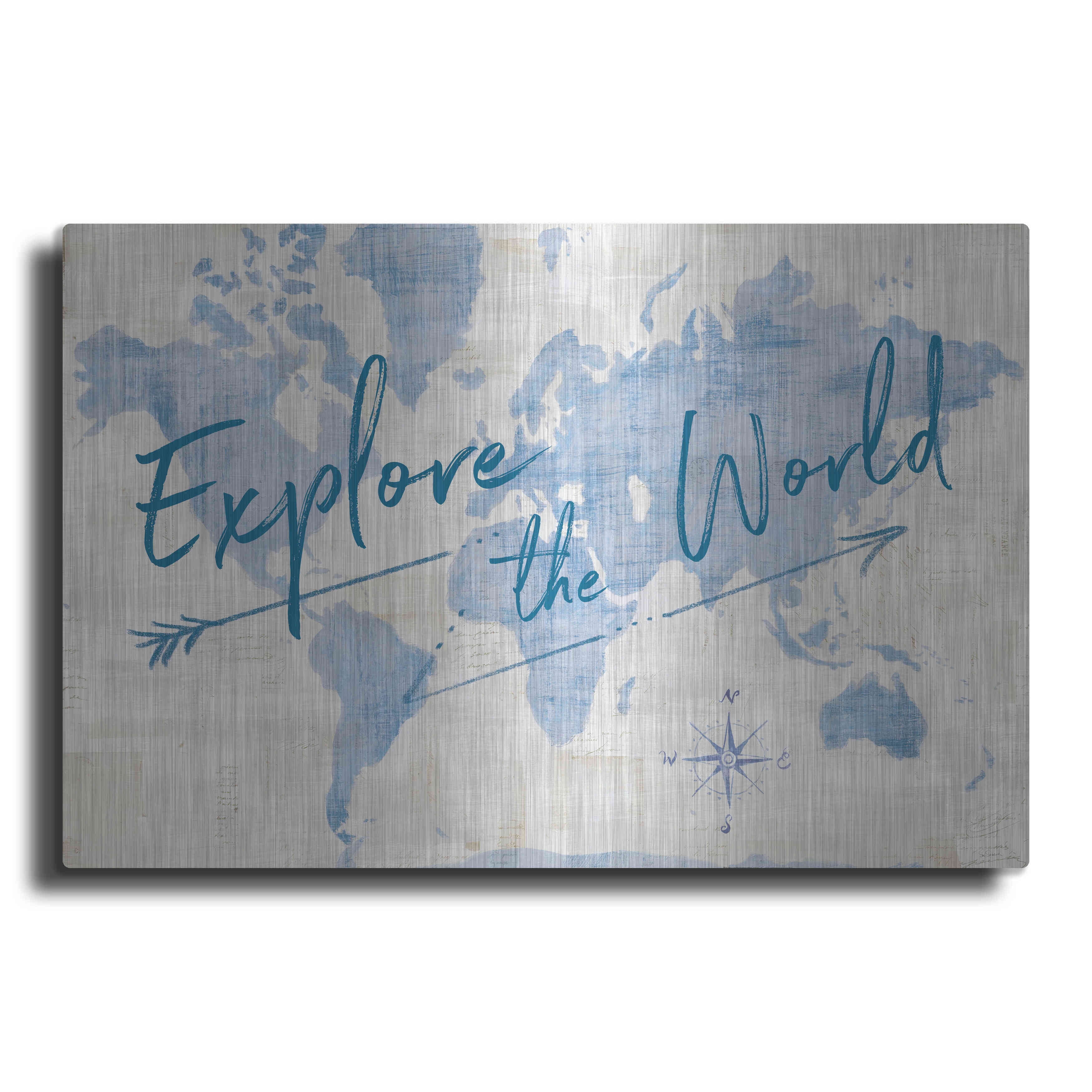 Luxe Metal Art 'World Map Collage Explore' by Sue Schlabach, Metal Wall