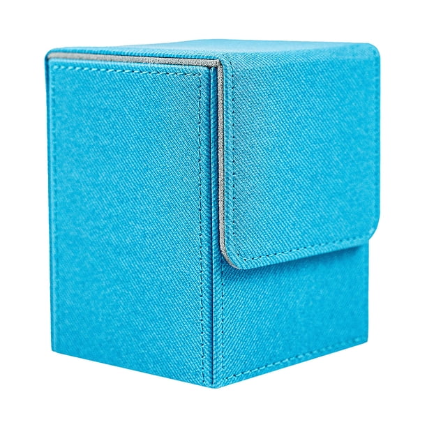 Bewildely Caja de almacenamiento de tarjetas de juego, organizador de colección de cuero resistente de gran capacidad, barra protectora Juegos de cartas Azul