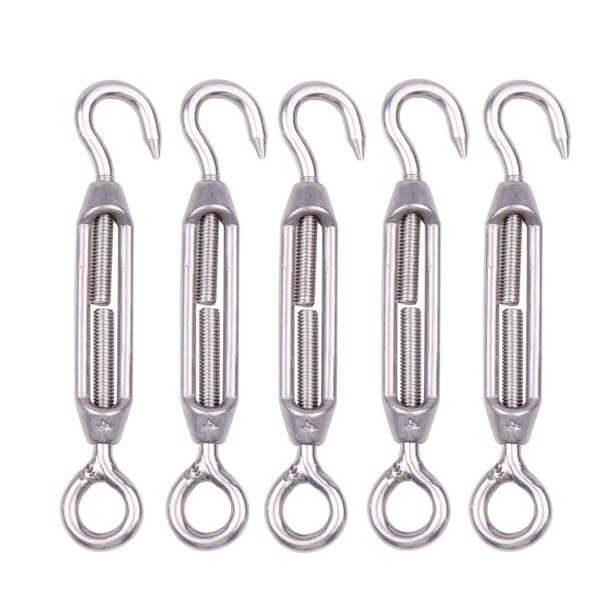 Paquete de 5 tensores de alambre de acero inoxidable M4 con gancho y ojo ajustables para cuerda de jardín, cuerda de escalada, cerca, catenaria, escalador, planta, cadena de tendedero