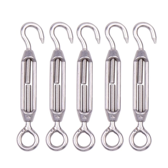 Paquete de 5 tensores de alambre de acero inoxidable M4 con gancho y ojo ajustables para cuerda de jardín, cuerda de escalada, valla, catenaria, escalador, planta, cadena de tendedero