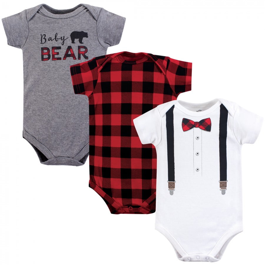 Little Treasure Baby Boy Cotton Bodysuits 3pk, Lumberjack Bow Tie, 18