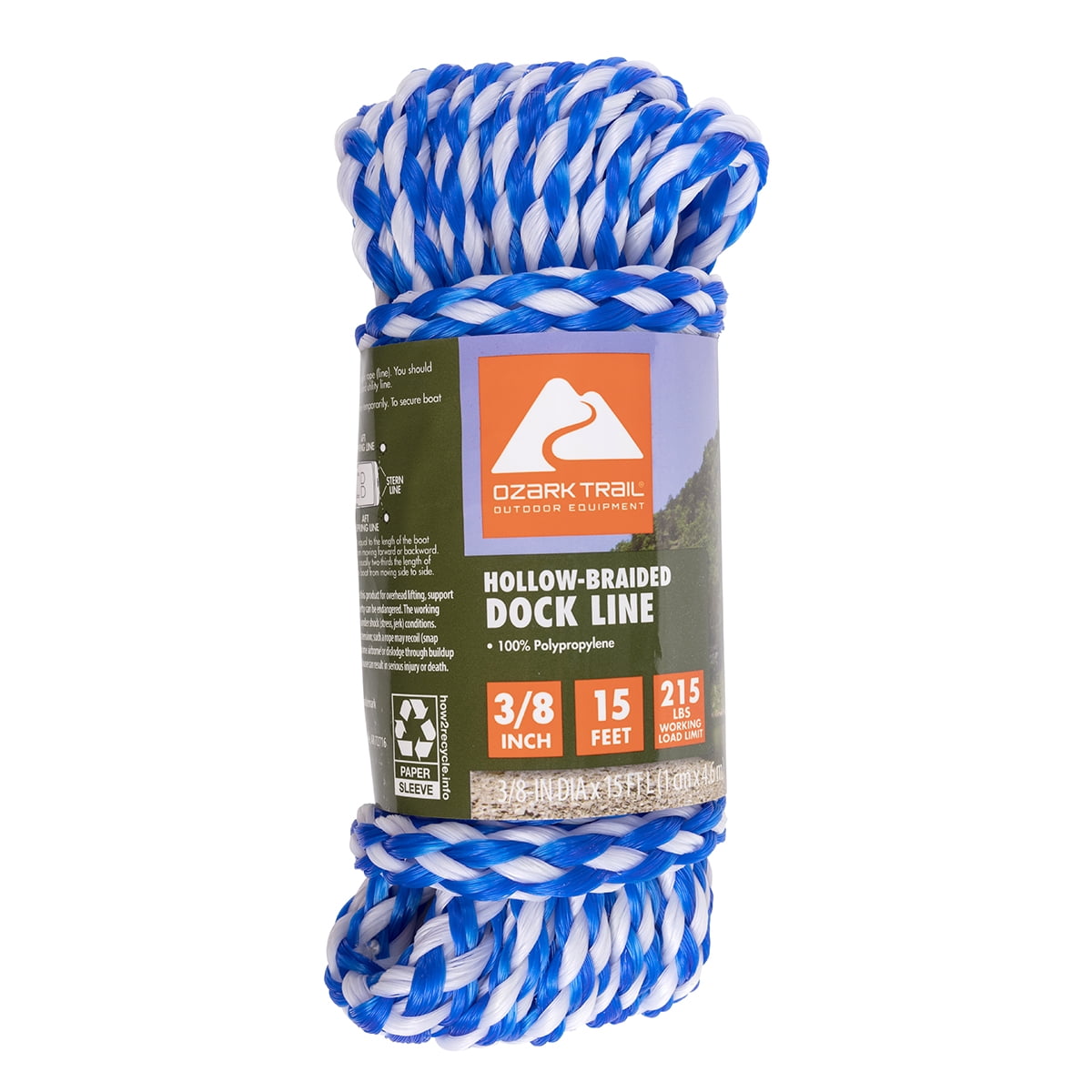 (2 pack) Ozark Trail 3/8 Inch x 15 Ft Marine Dock Line with Spliced Eye and 215 lb Load Capacity