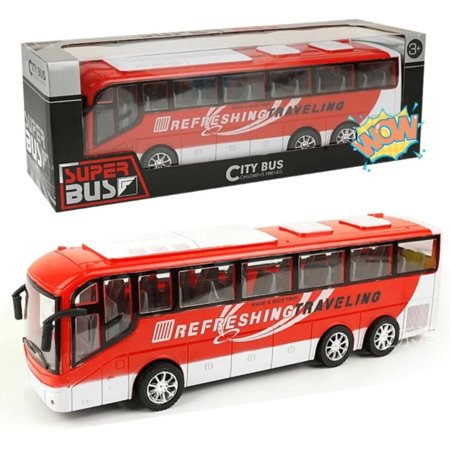 1:30 Scale Bus Travel Car Toy - Large 12.5 Inch Go Inertia Bus Cars Model ABS Diecast Plastic Kids Toys Car with Realistic Design for Boys Girls Birthday Party Gift for Toddlers (Red)
