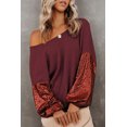 thumbnail image 1 of Women's Biking Red Sequin Patchwork Sleeve Open Back Waffle Knit Top, 1 of 5