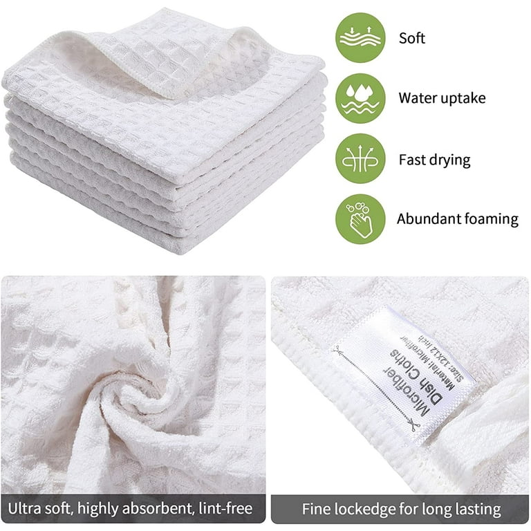 Microfiber Waffle Weave Kitchen Dish Cloths, 12 x 12 Inch Ultra Absorbent  and Solid Color Dish Towels for Washing Dishes Fast Drying Cleaning Cloth 