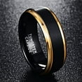 thumbnail image 2 of 8mm Tungsten Rings with Black Gold Beveled Edges for Men Women Brushed Center Wedding Band Comfort Fit Size 6-15, 2 of 6