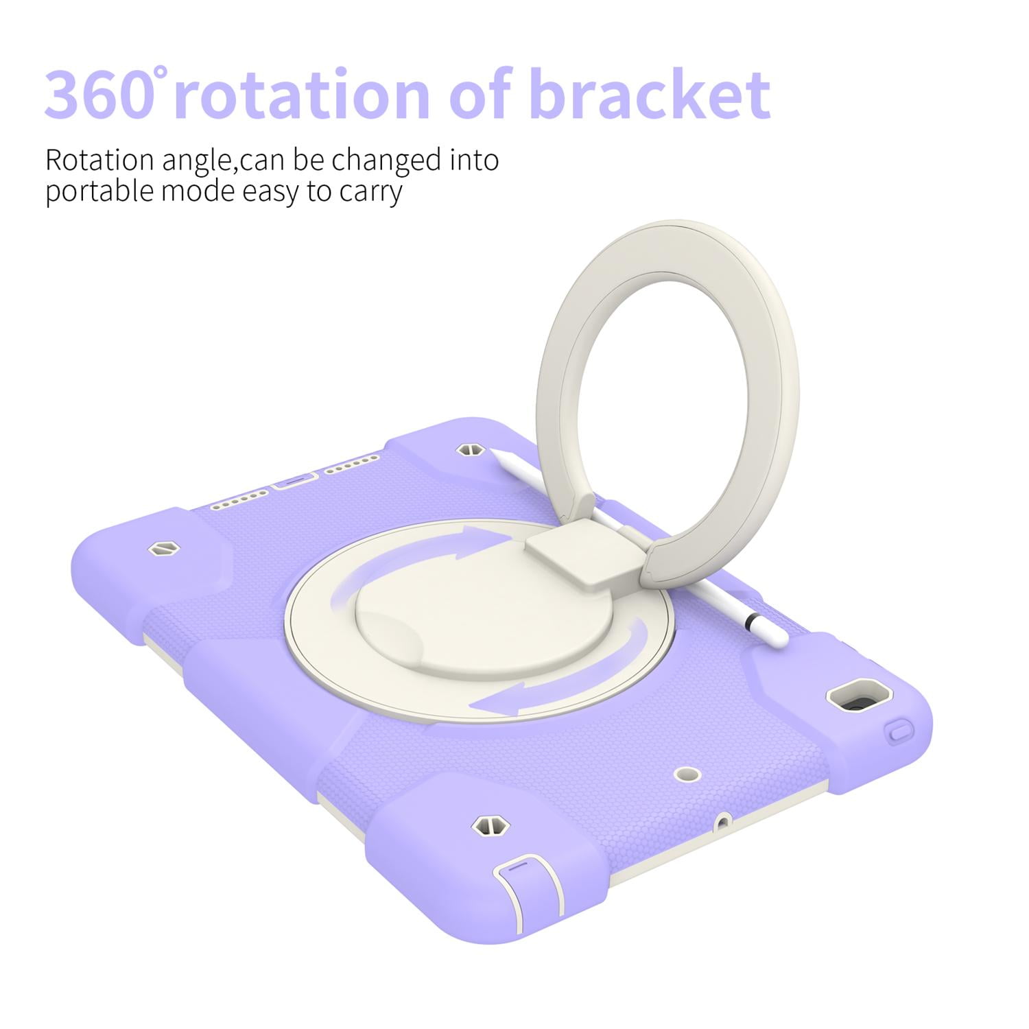 Allytech Case for iPad 9th/8th/7th Generation 10.2", Kids Case with 360° Rotating Folding Ring, Pencil Holder, Strap Drop-Proof Case for iPad 9/8/7 Gen 2021/2020/2019, Taro Purple