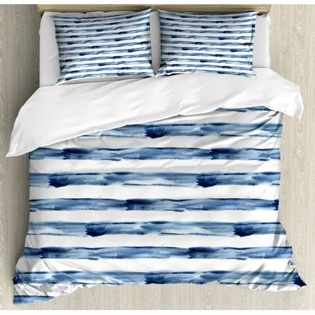 Harbour Stripe Duvet Cover Set Watercolor Style Paintbrush