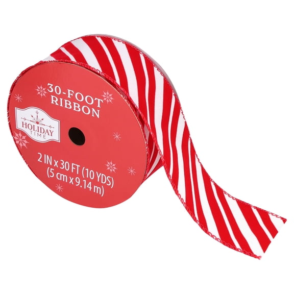 Red and White Diagonal Striped Christmas Ribbon, 2" x 30', by Holiday Time