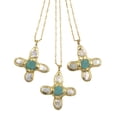 thumbnail image 2 of Cross Shape Turquoise Freshwater Pearl 18K Gold-plated Inlaid Pendant Necklace, 2 of 2