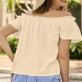 thumbnail image 3 of tarylea Off Shoulder Tops for Women Short Sleeve Ruffled Blouse Casual Loose Summer Solid Color Tops, 3 of 6